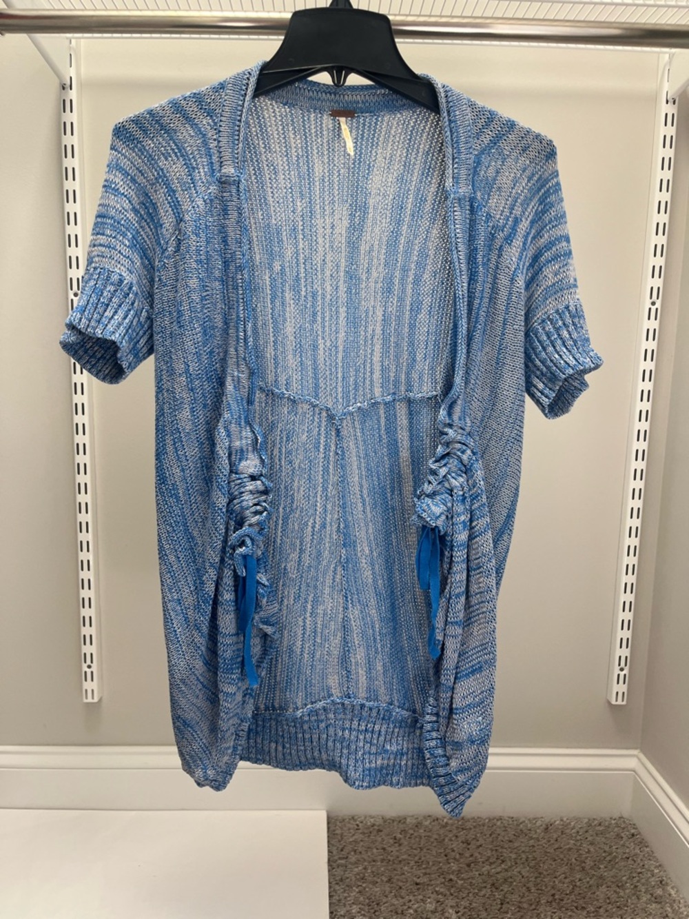 Free People Blue Marled Knit Short Sleeve Cardigan